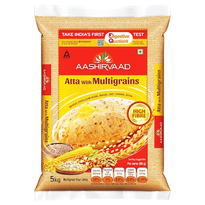 Aashirvaad Atta with Multigrains, 5kg pack | Take Care of Your Digestion with High Fibre Atta