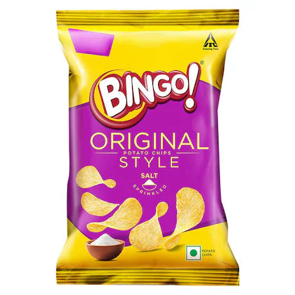 Bingo! Original Style Salt Sprinkled - Flat Cut Salted Potato Chips Pack for Snacks - 90g