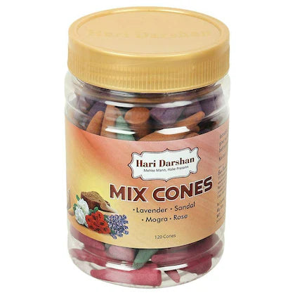Hari Darshan Assorted Mix Cones Dhoop 120 pcs (Rose, Mogra, Lavender and Sandal)
