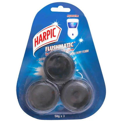 Harpic Flushmatic Aquamarine In-Cistern Toilet Cleaner 50 g (Pack of 3)