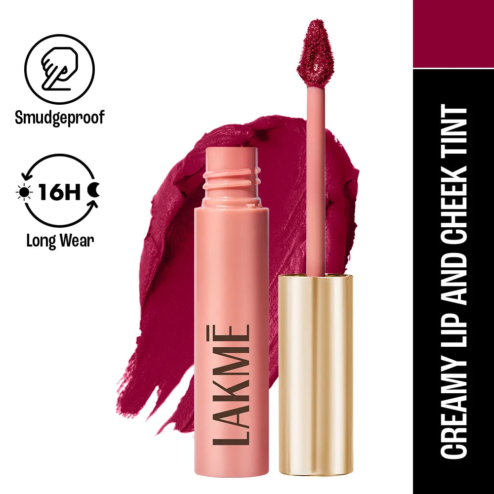 Lakme Double Duty Lip & Cheek Mousse Matte Lipstick & Soft Blush, Rosy Plum
