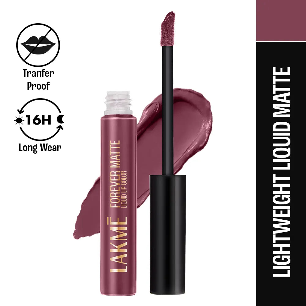Lakme Forever Matte Liquid Lip, 16hr Lipstick, Lightweight & transferproof - Mauve Ecstasy