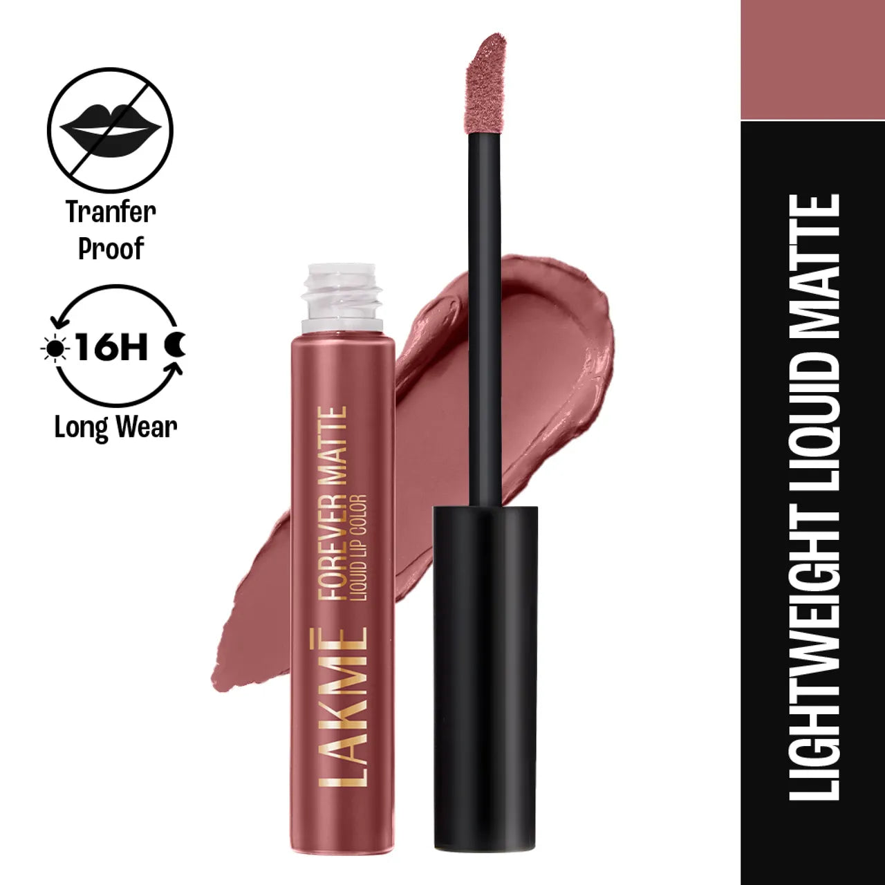 Lakme Forever Matte Liquid Lip, 16hr Lipstick, Lightweight & transferproof - Nude Bloom