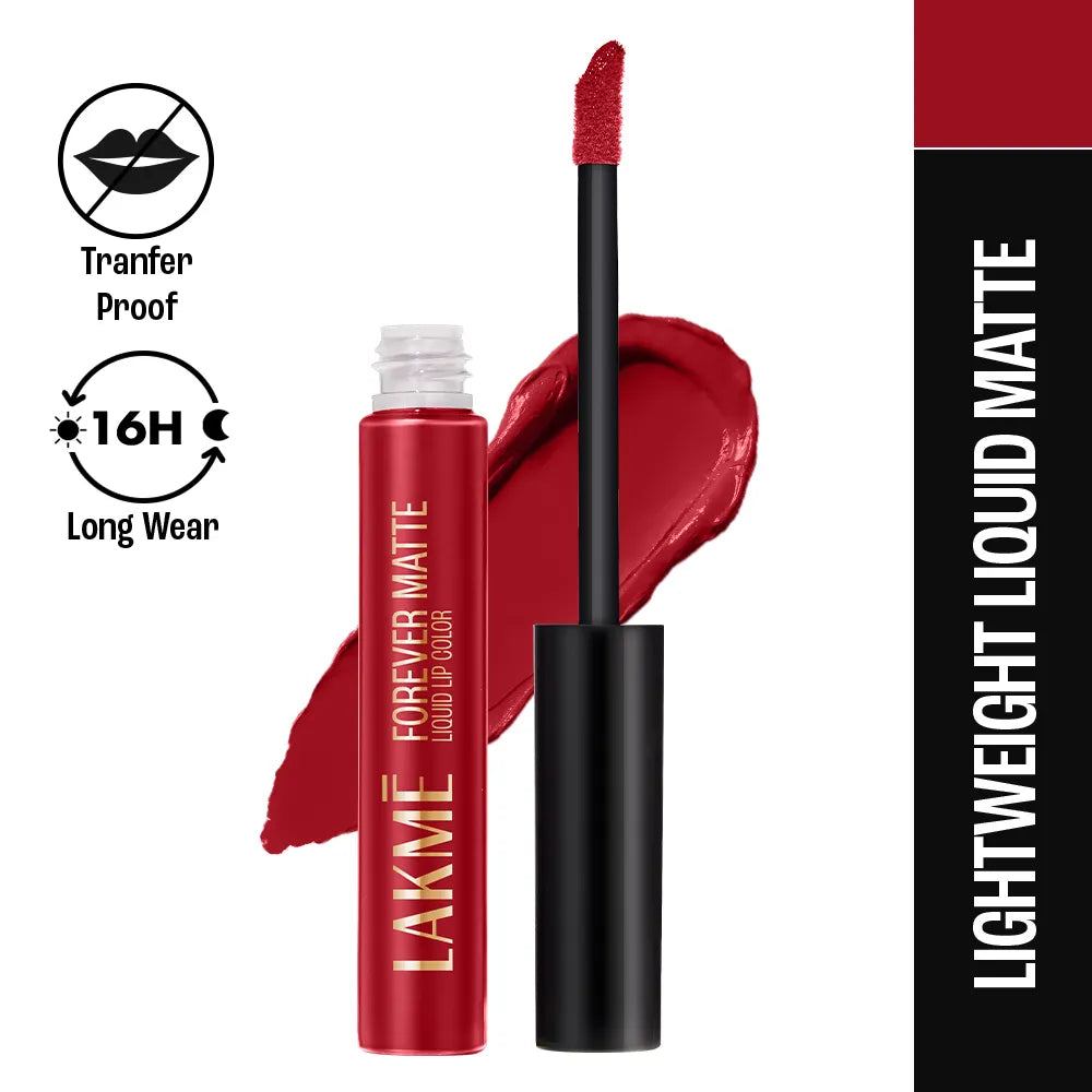 Lakme Forever Matte Liquid Lip, 16hr Lipstick, Lightweight & transferproof - Red Revival
