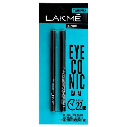 Lakme Eyeconic Kajal Twin, Deep Black 0.35 g (Pack of 2)