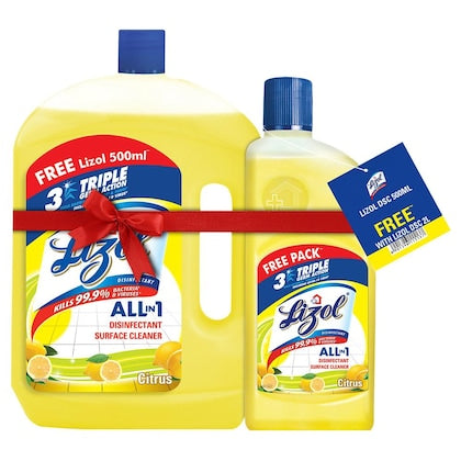 Lizol Citrus Disinfectant Surface Cleaner 2 L + 500 ml Free