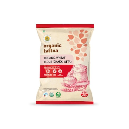 ORGANIC TATTVA Organic Whole Wheat Flour Chakki (ATTA) High Protein and Fibre Rich Makes Soft Rotis No Additives Pesticide and Chemical Free (Pack Of 1 _ 5Kg)