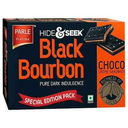 Parle Platina Hide and Seek Pure Dark Indulgence Black Bourbon Richness of Choco Creme Sandwich Biscuits 300 g (Special Edition Pack)