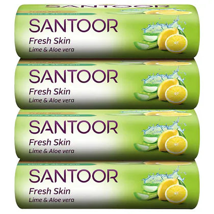 Santoor Fresh Skin Lime and Aloe Vera Soap 125 g (Pack of 4)