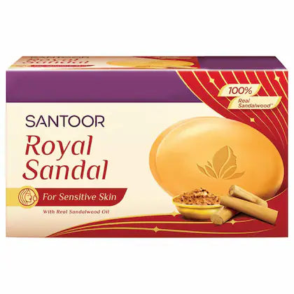 Santoor Royal Sandal Soap for Sensitive Skin 125 g (Buy Get Free)