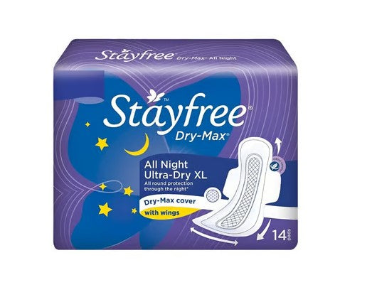 Stayfree Dry Max All Night Sanitary Pads (Extra Large Wings)