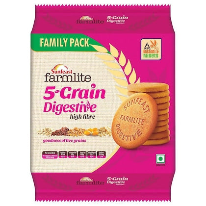 Sunfeast Farmlite 5 Grain Digestive Biscuit, High Fibre Biscuit, Goodness of 5 Grains, 800g Pack