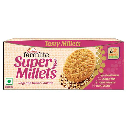 Sunfeast Farmlite Super Millets Ragi and Jowar Chocochip Cookies, 75g