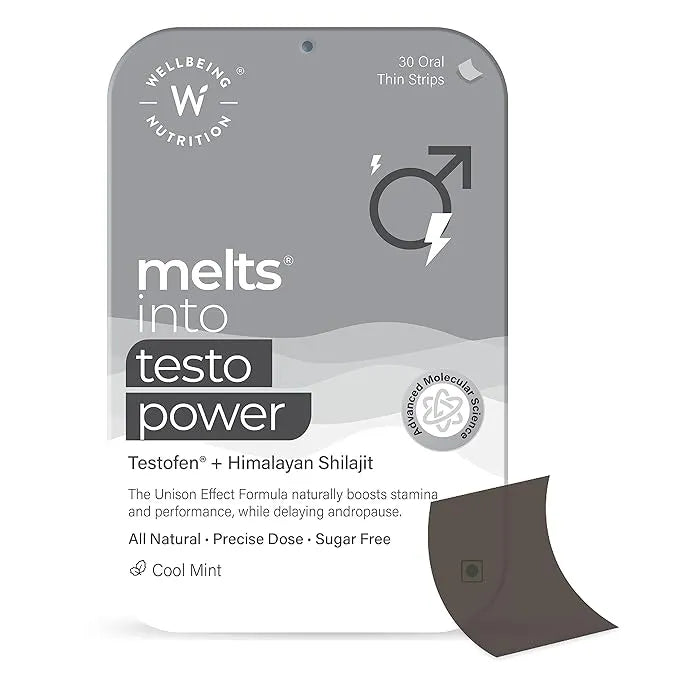 Wellbeing Nutrition Melts Testo Power Testofen, Himalayan Shilajit, Ginkgo Biloba (30 Oral strips)