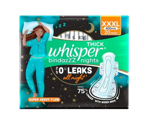 Whisper Bindazzz Nights Sanitary Pads (XXXL) (20 Pieces)