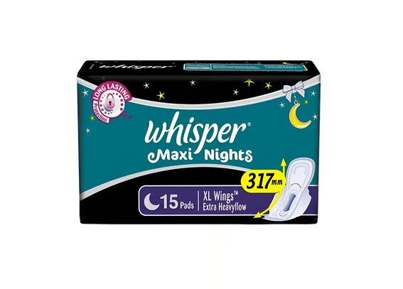 Whisper Maxi Night Sanitary Pads (Extra Large Wings - 15 units)