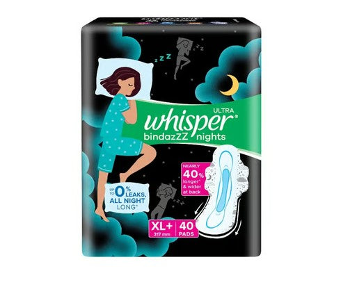 Whisper Ultra Bindaz Nights Sanitary Pads (XL+ 40 Pads)