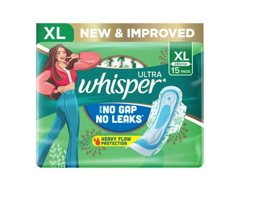 Whisper Ultra Upto No Gap No Leaks Sanitary Pads (XL, 15 pieces)