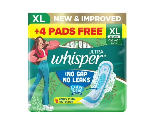 Whisper Ultra Upto No Gap No Leaks Sanitary Pads (XL, 44 pieces)