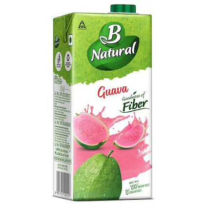 B Natural Guava Juice, Goodness of Fiber, Vit C & E, Made with 100% Fruit Pulp and 0% Concentrate, 1 litre
