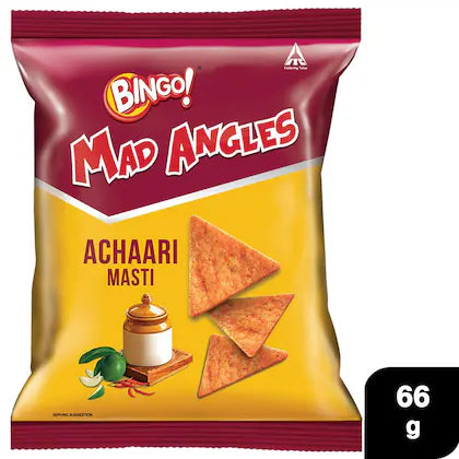 Bingo! Mad Angles Achaari Masti - Mango Pickle Flavour Crunchy Triangle Chips Pack - 66g