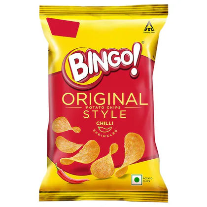 Bingo! Original Style Chilli Sprinkled - Flat Cut Spicy Potato Chips Pack for Snacks - 90g