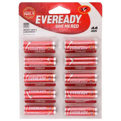 Eveready Red 1015 AA Carbon Zinc Batteries (Pack of 10)
