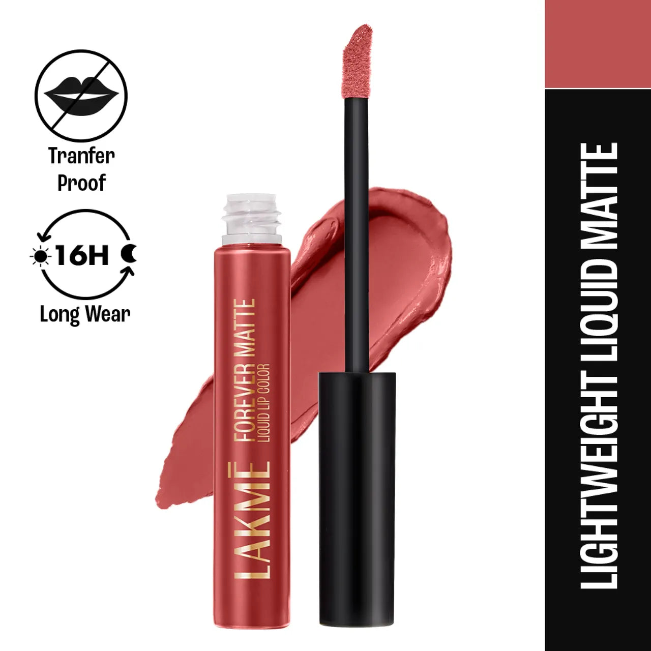 Lakme Forever Matte Liquid Lip, 16hr Lipstick, Lightweight & transferproof - Coral Sense

