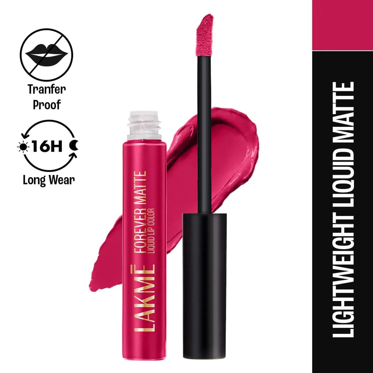 Lakme Forever Matte Liquid Lip, 16hr Lipstick, Lightweight & transferproof - Red Berry
