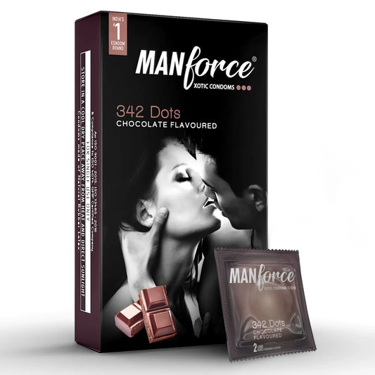 Manforce Xotic 2 in 1 (Contoured, Dotted) Chocolate Flavoured Condoms

