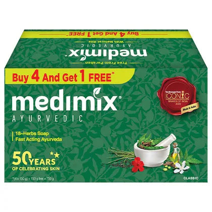 Medimix Ayurvedic 18-Herbs Classic Soap 150 g (Buy 4 Get 1 Free)