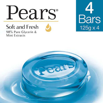 Pears Soft & Fresh Soap with Mint Extracts 125 g (Buy 3 Get 1 Free)
