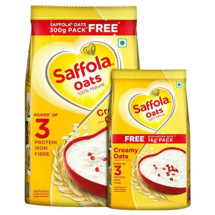 Saffola Natural Creamy Oats (1 kg + Free 300 g Pack)
