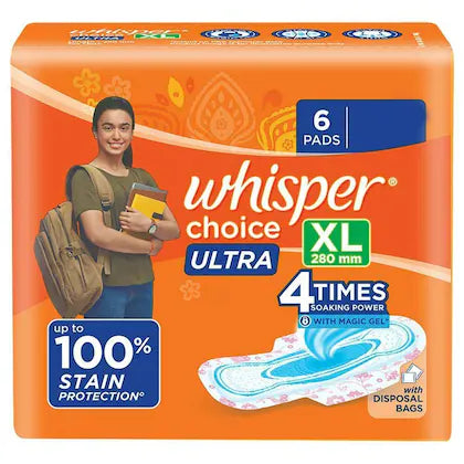 Whisper Choice Ultra Sanitary Napkin with Wings (XL) 6 pads
