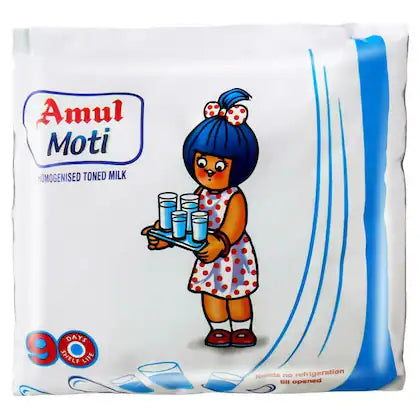 Amul Moti Homogenised Toned Milk 450 ml (ESL Pouch)